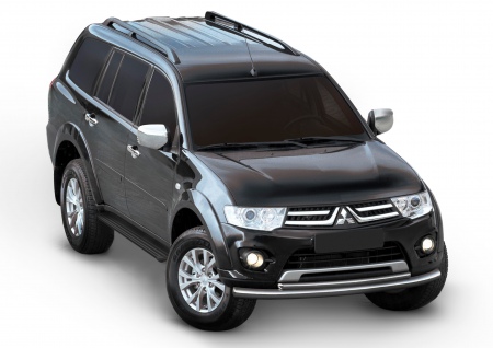 Пороги алюминиевые Slim Rival черные для Mitsubishi Pajero Sport (2008-2016) S173ALB.4003.1