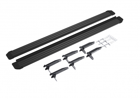 Пороги алюминиевые Slim Rival черные для Volkswagen Amarok (2010-2016) S193ALB.5803.1