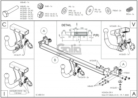 Фаркоп оцинкованный Galia для Honda ZR-V (2022-2026) H114A