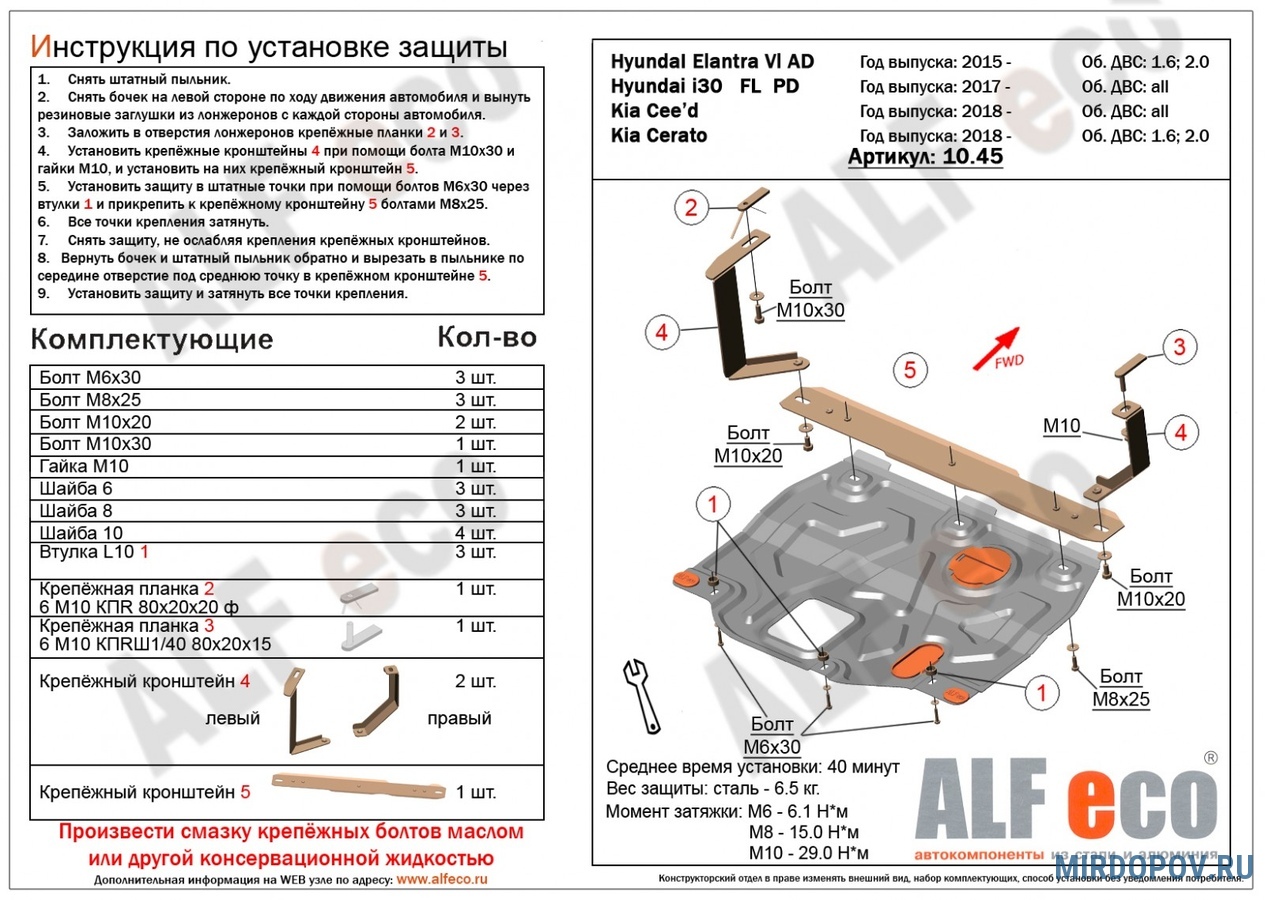 Защита картера и КПП (сталь) Alfeco Hyundai Elantra (2019-2020) № ALF1045st  - купить по лучшей цене на mirdopov.ru