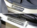 Накладки на пороги внешние и внутренние (лист шлифованный с надписью Hyundai) Hyundai Solaris (2014-2017) 